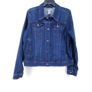 Wrangler Denim Trucker Jacket Womens Size L Long Sleeve Loose Fit Casual Solid